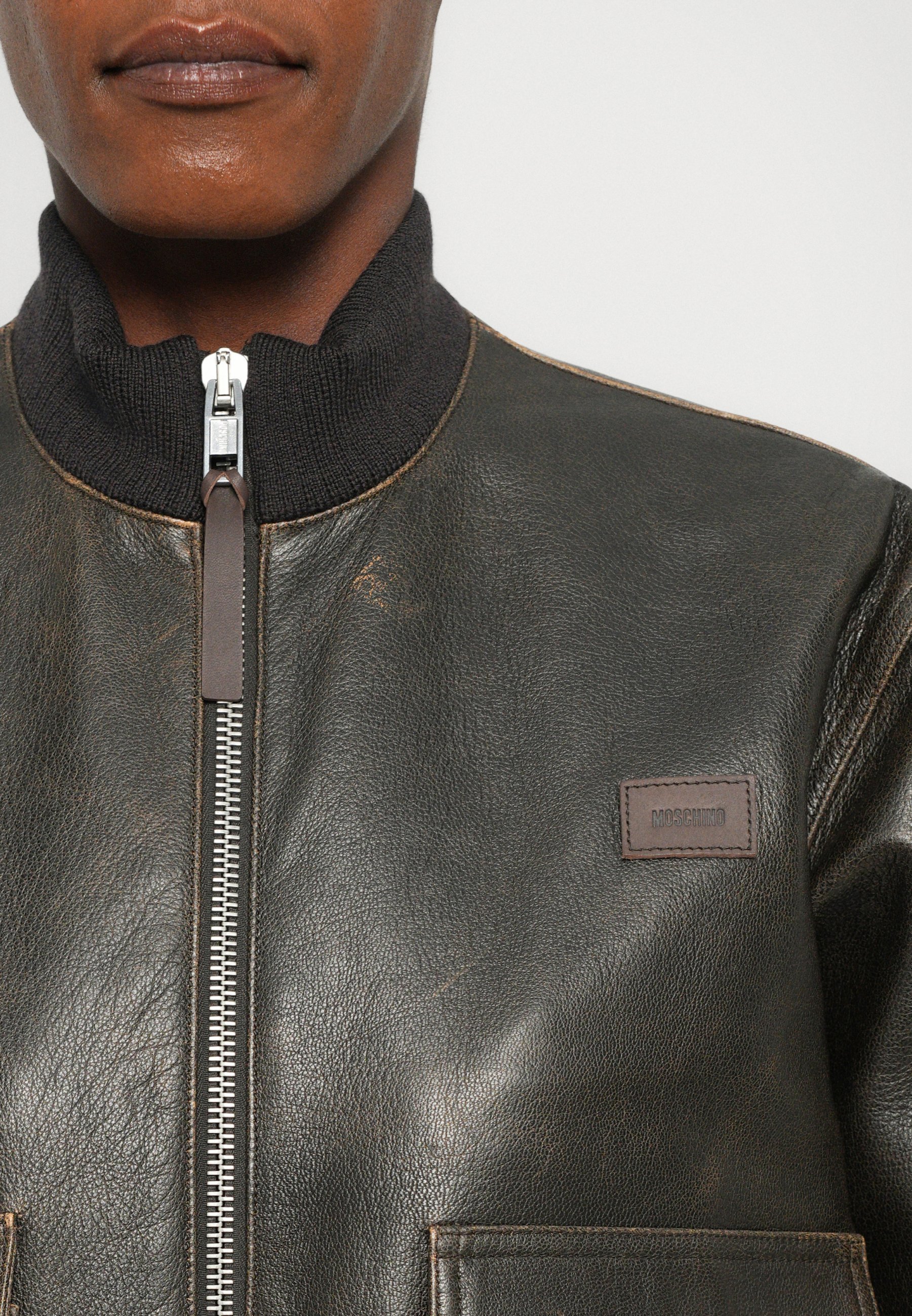 MOSCHINO leren jas - bruin