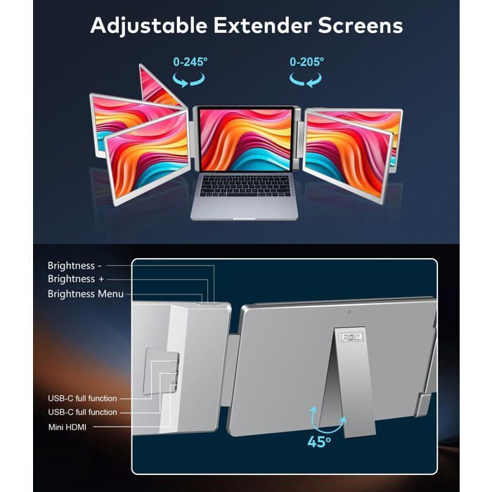 Portable Monitor for Computer, Triple Screen IPS 15.6-inch FHD 1080p, 12-18.5 inch Extendable