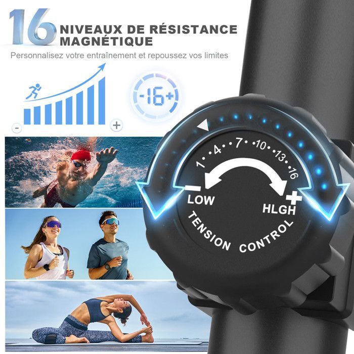 Elíptica magnética 2 en 1. 16 niveles de resistencia, volante de inercia de 6 kg, peso máximo 120 kg. Aplicación Bluetooth, pantalla LCD, color negro.