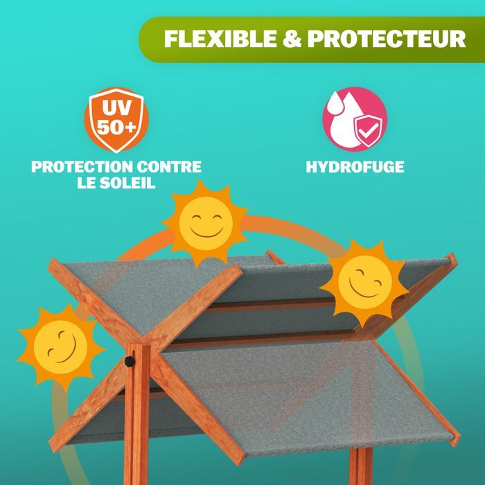 Spielwerk SAMI 120x120cm Spruce Wood Sandpit with Adjustable UV-Protective Roof for Outdoor Children's Play in the Garden