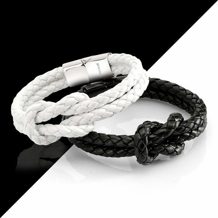 Pulsera de cuero para mujer, SERASAR, B021-20, blanca. Elegante y moderna pulsera con cierre magnético de acero.