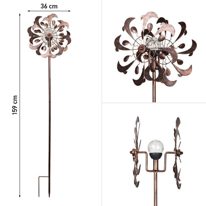 Girotte solaire avec LED - ICARE - Girouette métal copper dolphins duett - Blanc et cuivre - 60 x 30 x 10 cm