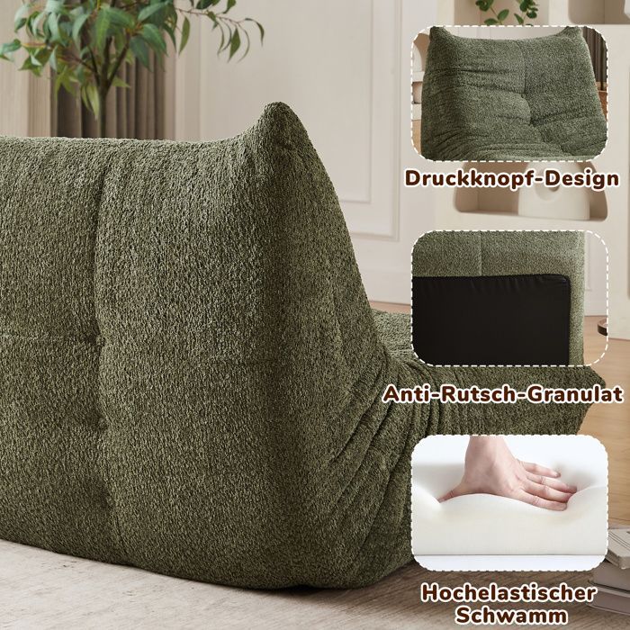 Sitzsack im Togo-Stil mit Memory-Schaum, schlichtes Sofa für Wohnzimmer, Schlafzimmer und Büro – 94 x 101 x 71 cm, Grün