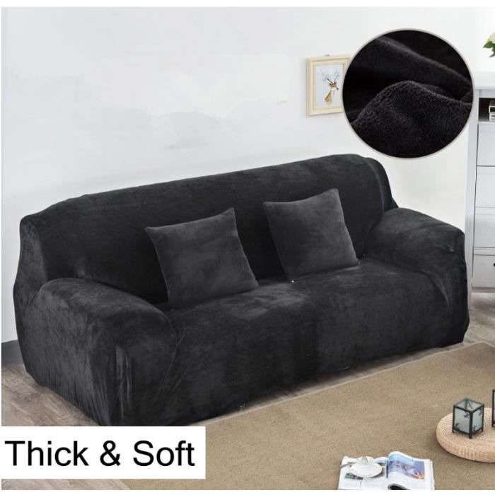 Sofföverdrag - Sammet 3-sits - Resår - Svart - 190-230cm