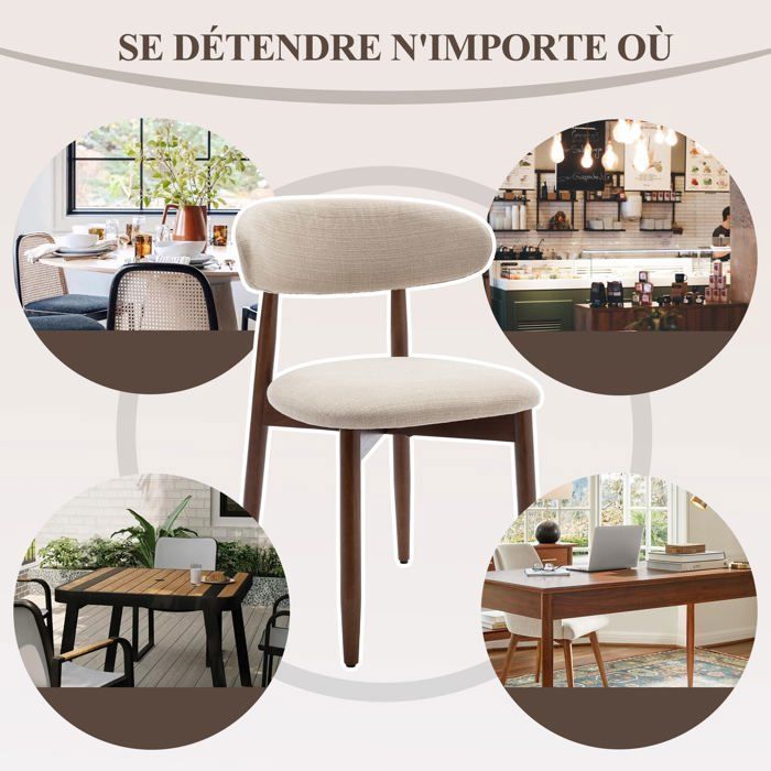 Set of 6 sturdy and elegant chairs in a minimalist Nordic style, ideal for the dining room and kitchen - Beige