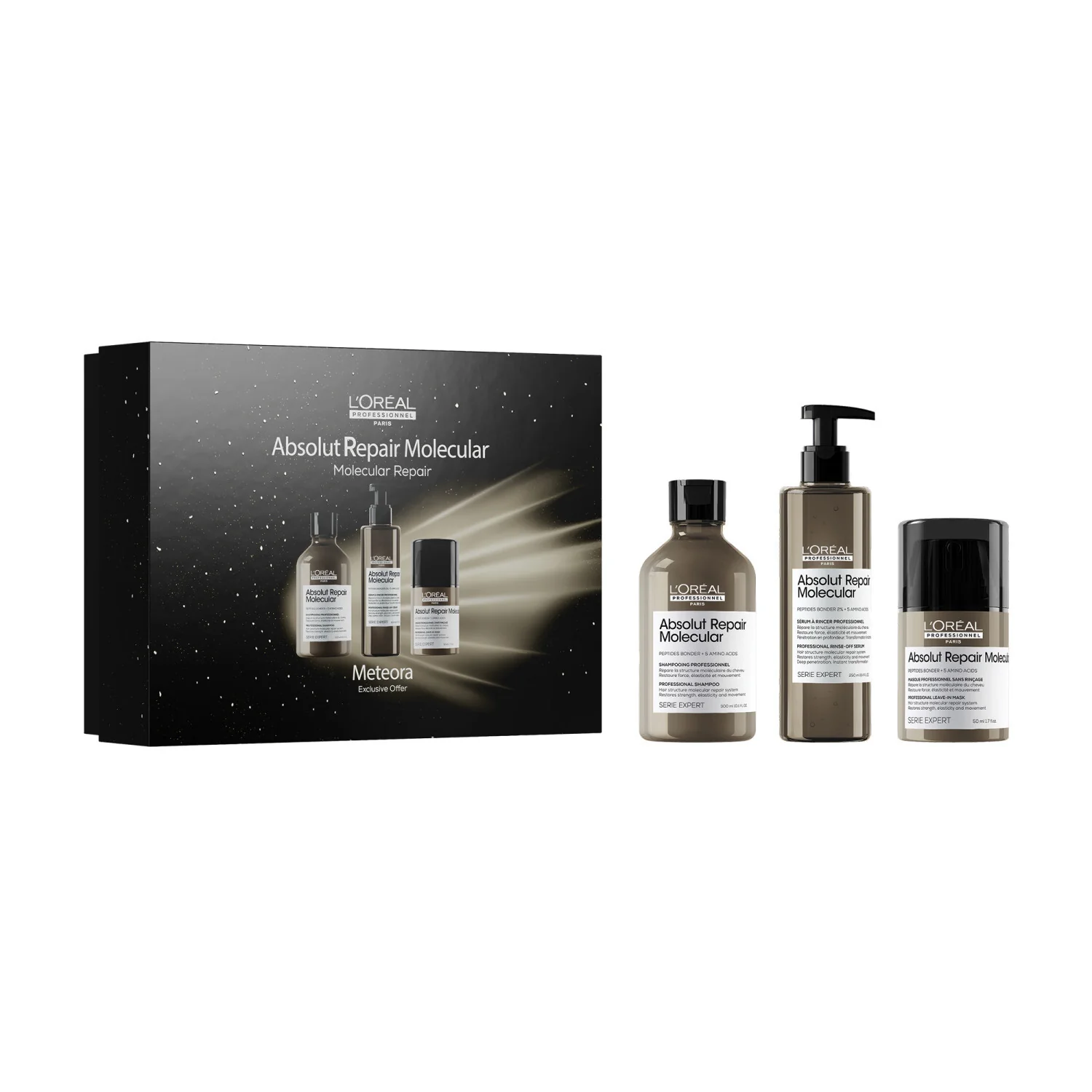 SERIE EXPERT New Cofanetto Natale Absolut Repair Molecular Shampoo, Conditioner e Crema leave-in - Cofanetti per Capelli, Shampoo Riparatore, Balsamo Riparatore Capelli, Spray Termo Protettivo