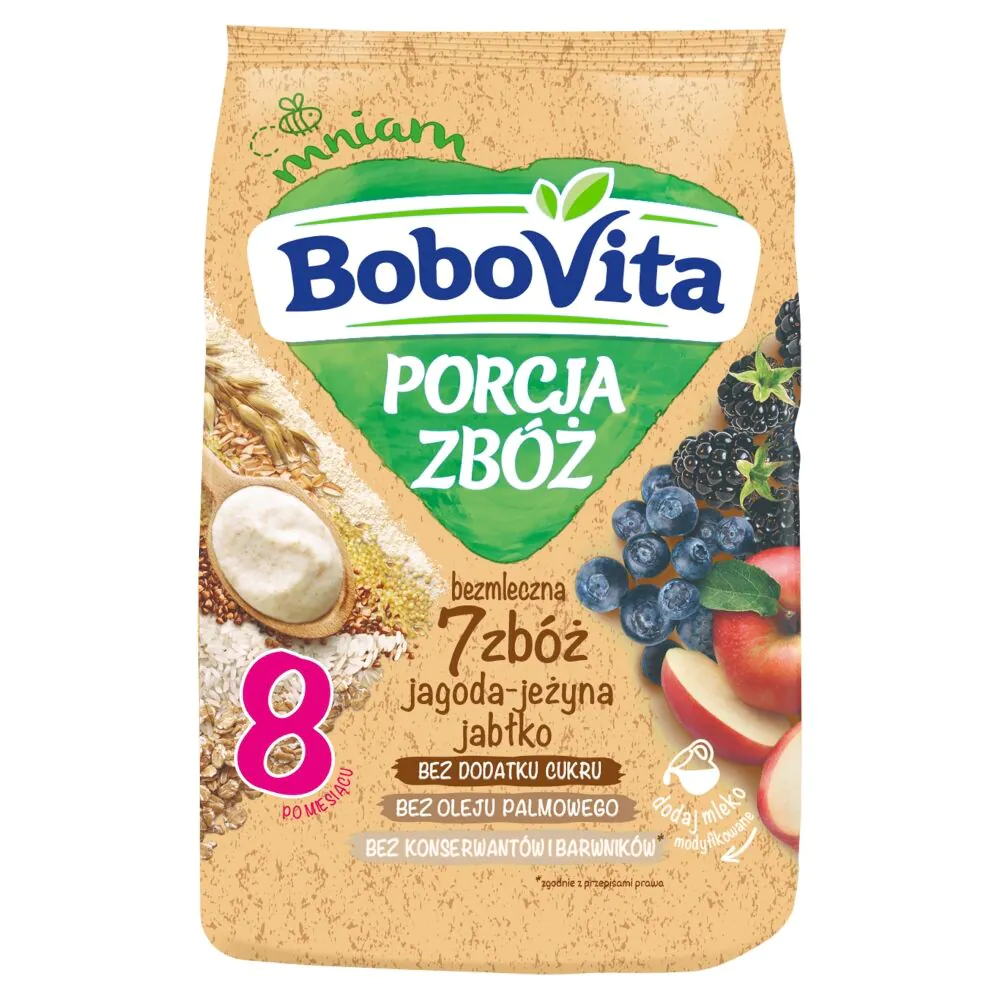 Bobovita Kaszka Porcja Zbóż Bezmleczna 7 Zbóż, Jagoda, Jeżyna, Jabłko