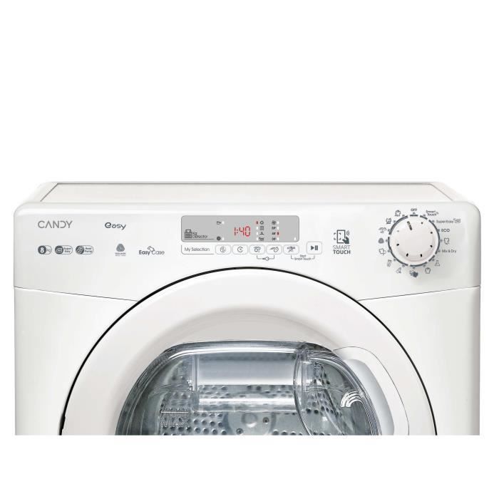 Sèche-linge pompe à chaleur CANDY EY EH8N1DE-S - 8 kg - Bac EasyCase - Connecté - Blanc