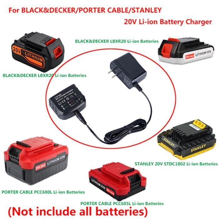 Chargeur de batterie pour Black & Decker LCS1620 Lithium Ion 20V Batterie pour 14.4V 18V 20 Volt Batteries LBXR20