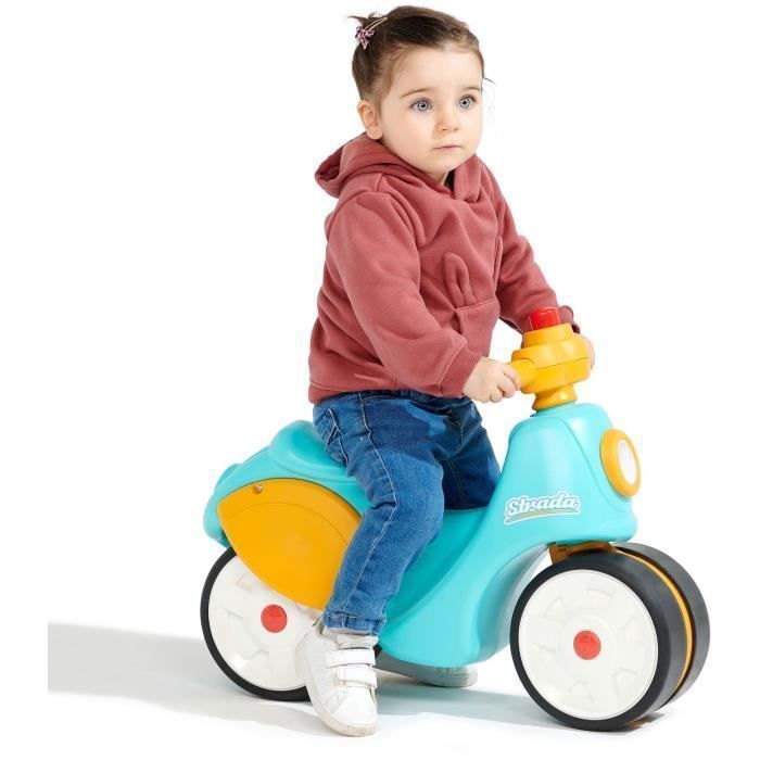 Scooter 1er âge - FALK - Stada - Jaune et bleu - Klaxon manuel - Roues silencieuses - Dès 12 mois - 100% Fabriqué en France