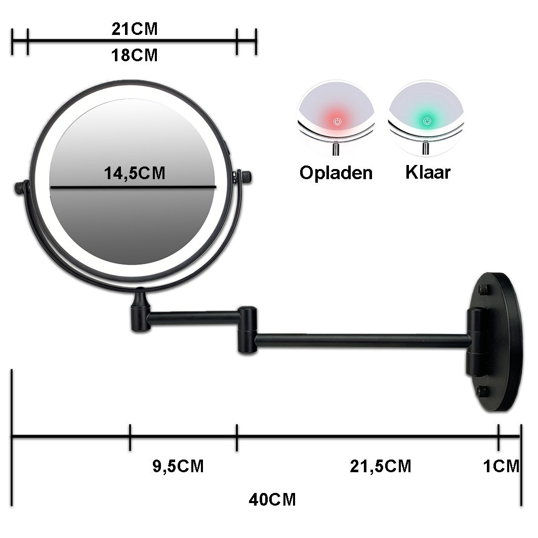 Specchio da trucco a parete con LED di Gérard Brinard, 18 cm, ingrandimento 7x, 1 pezzo