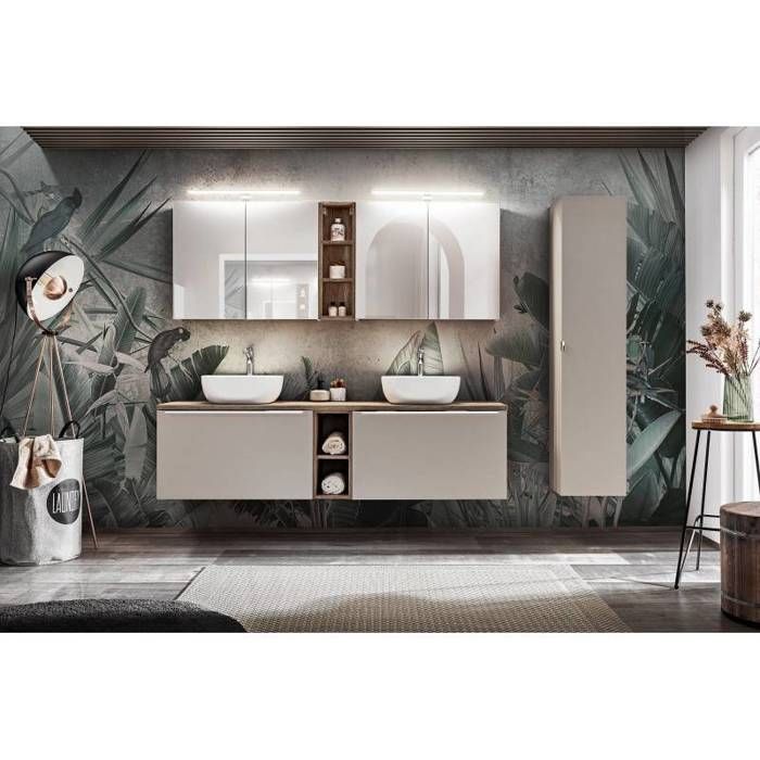 Conjunto de baño con lavabo doble de 180 cm + 6 módulos - Rosario Taupe