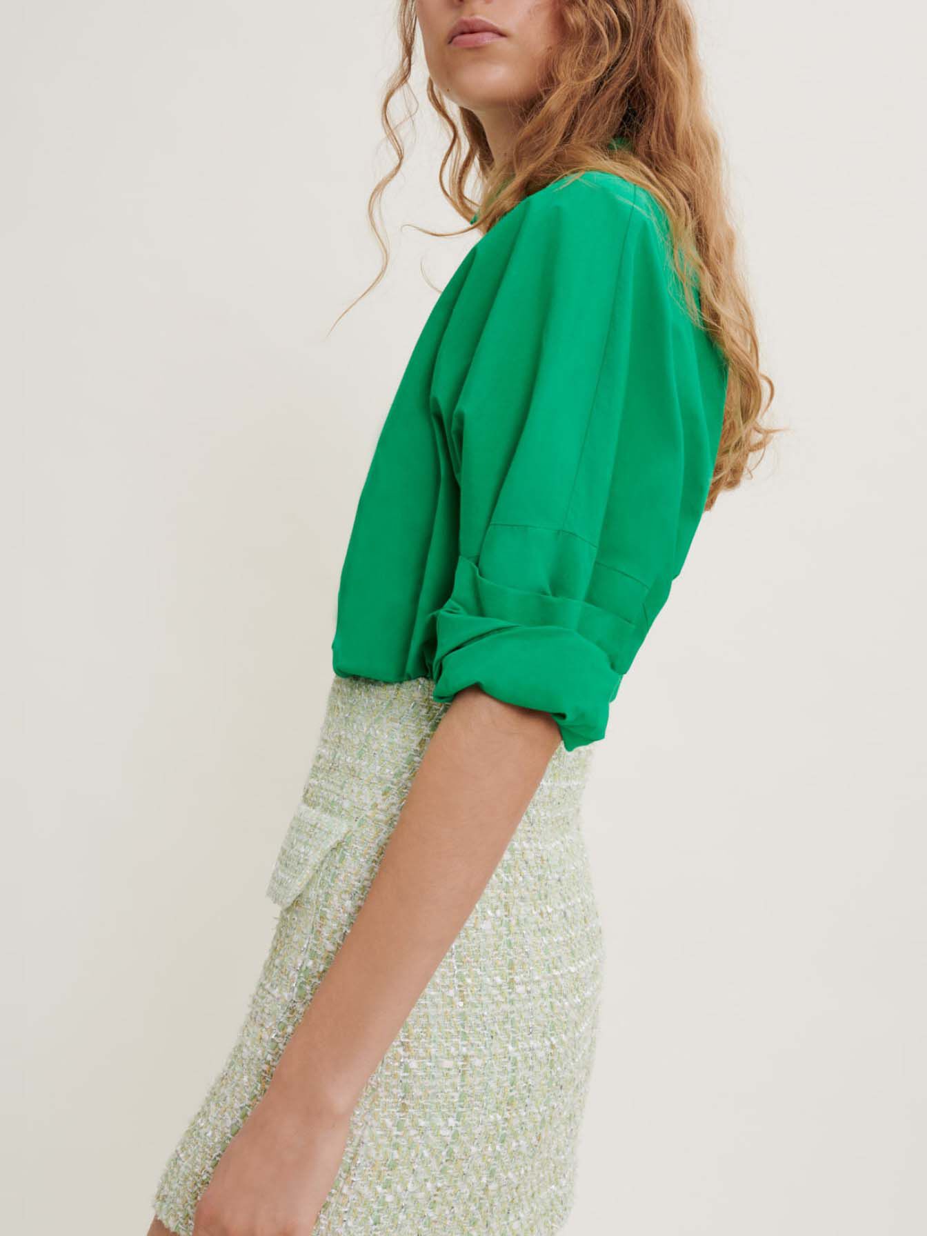 Fustă strălucitoare din tweed - Vert clair