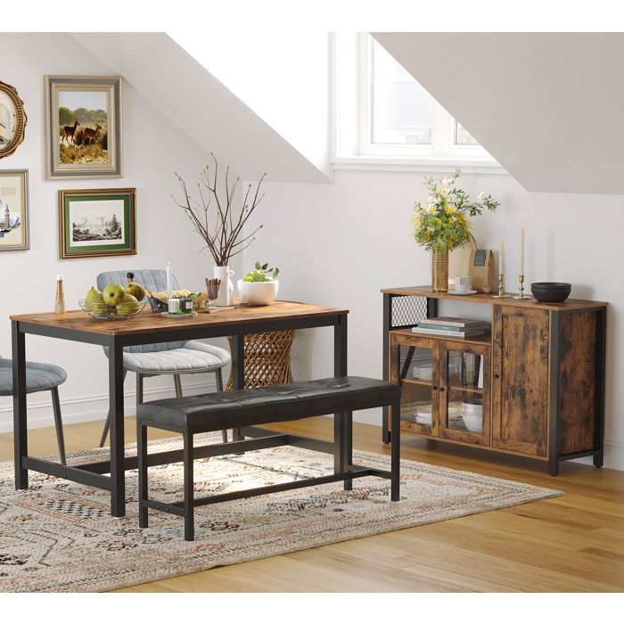 Mueble de almacenamiento VASAGLE, aparador, armario de cocina, vitrina, con 3 puertas, 33 x 110 x 75 cm, marrón rústico y negro.