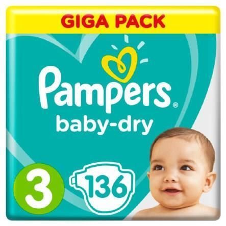 Pañales Pampers Baby-Dry Talla 3, 136 unidades