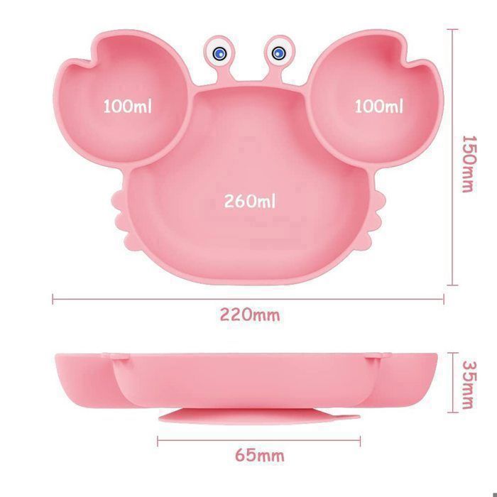 Prato de silicone com ventosa para bebês, com 3 compartimentos, próprio para lava-louças e micro-ondas (rosa)