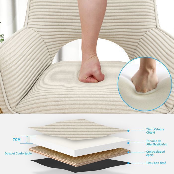 WAFTING Lot de 4 Chaises de Salle à Manger,  Fauteuil Pivotantes avec Accoudoirs, Rembourrées avec Dossier en Velours,Beige
