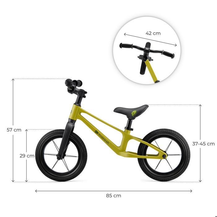 Balance bike - KINDERKRAFT - ETER - Adjustable saddle 37-45 cm - Lightweight 3.1 kg - Yellow