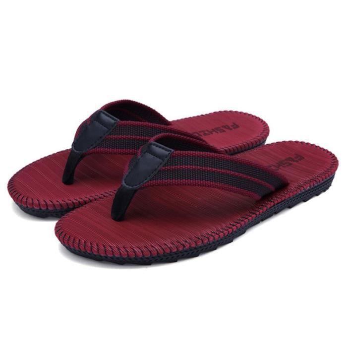 Tongs Homme,Lacets tissés en Lin à la Main Mixte adapté de Vacances,Tongs Homme de Piscine et Plage Antidérapante-Rouge