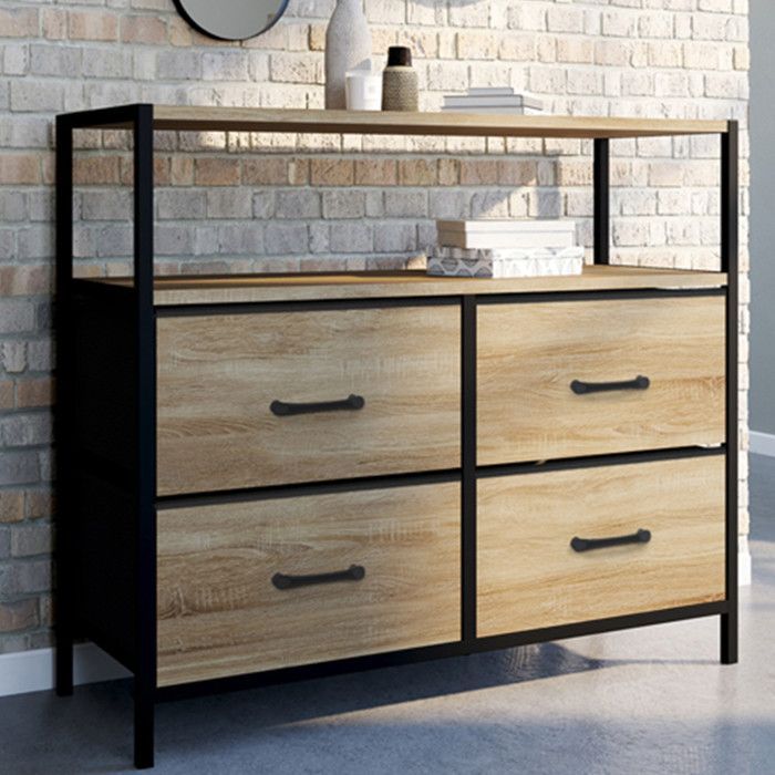 IDMARKET Commode 4 tiroirs en tissu UTAH 80 cm meuble de rangement design industriel