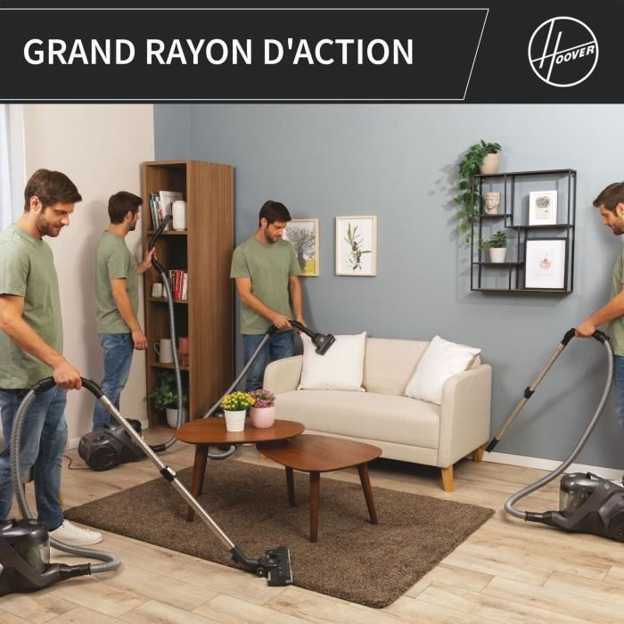 Bagless canister vacuum cleaner - HOOVER - HP321PAF - 850 W - 75 dBA - 2 L - Grey