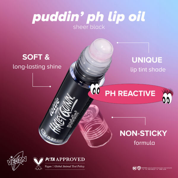 Aceite labial en roll-on negro translúcido con pH neutro de Lottie London x Harley Quinn