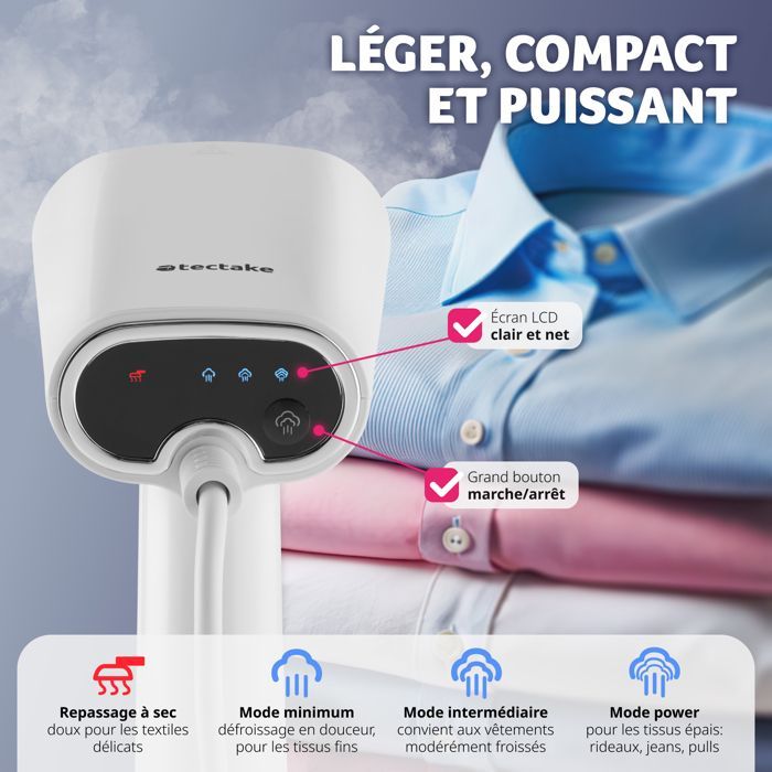 Steamer - TECTAKE - Défroisseur vapeur avec 4 modes et adaptateur pour bouteille 370ml 1640W