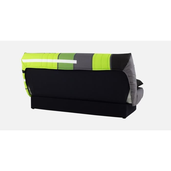 Divano letto a 3 posti con meccanismo click-clack - Tessuto con motivo Green Track - L 190 x P 92 cm - DREAM - Stile contemporaneo