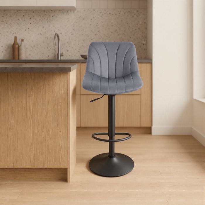 Tabourets de Bar Réglables, Tabourets avec Dossier, Rotation 360°, Velours, pour Cuisine, Salle à Manger, Lot de 2, Gris