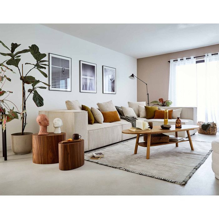 Colombine - Sofá modular de canto direito - 6 lugares - em veludo cotelê - Bege