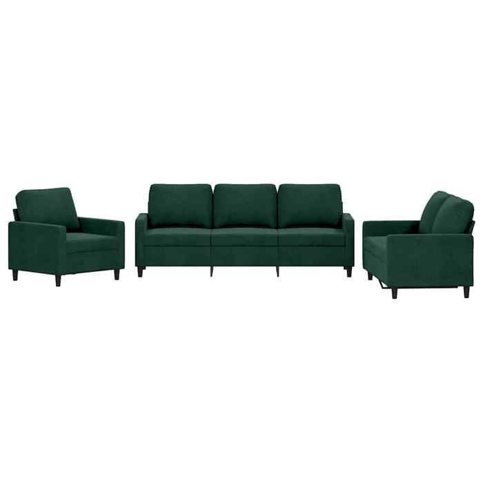 Fluwelen loungeset - vidaXL - 3-delig - Donkergroen - Fluweel - Fauteuil - 2-zitsbank - 3-zitsbank
