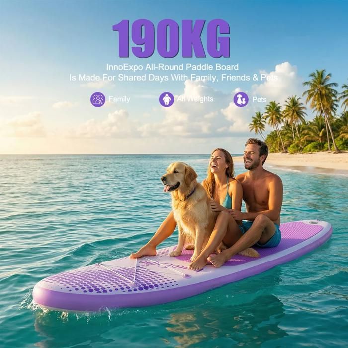 InnoExpo SUPIE70E – Oppusteligt paddleboard 335×83×15 cm, 190 kg lasteevne, stor kapacitet, SUP til solo, familie (2+1), kæledyr