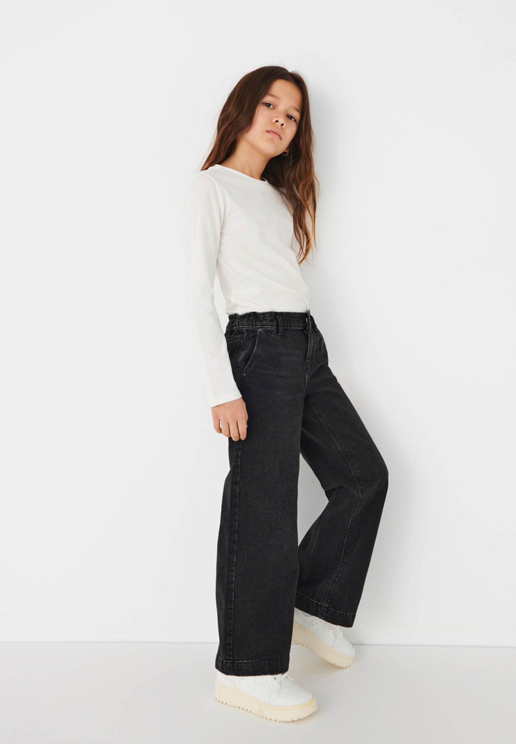 ONLY GIRLS KOGCOMET WIDE - Bootcut jeans - gewassen zwart