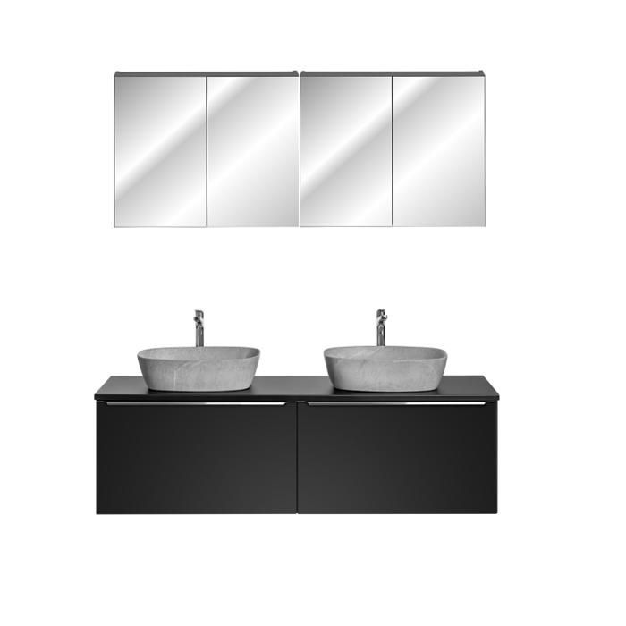 Badkamerset - GENERIC - Rosario Zwart - 160 cm - Dubbele wastafels - 2 spiegelkastjes