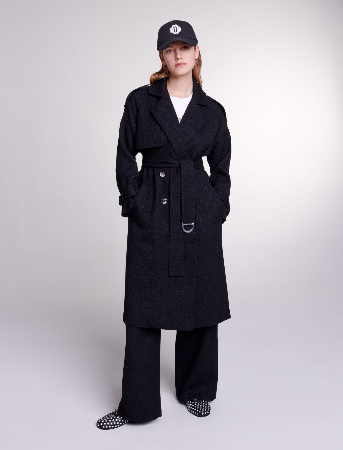 Tweed trenchcoat - Zwart