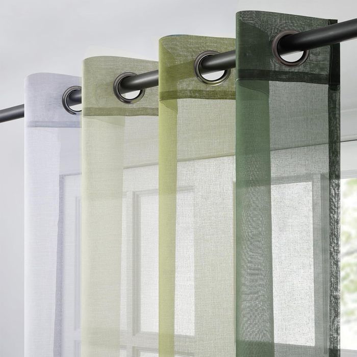 Topfinel Rideau Voilage Lot de 2 Rideaux Dégradé à Oeillet 140x160cm Voilages Intérieur Fenêtre pour Salon Chambre Bureau Olive