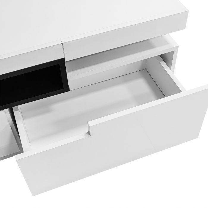 Elegante mueble para TV lacado de alto brillo con iluminación LED, 3 cajones, color blanco, mueble para salón, 160 x 39 x 42 cm