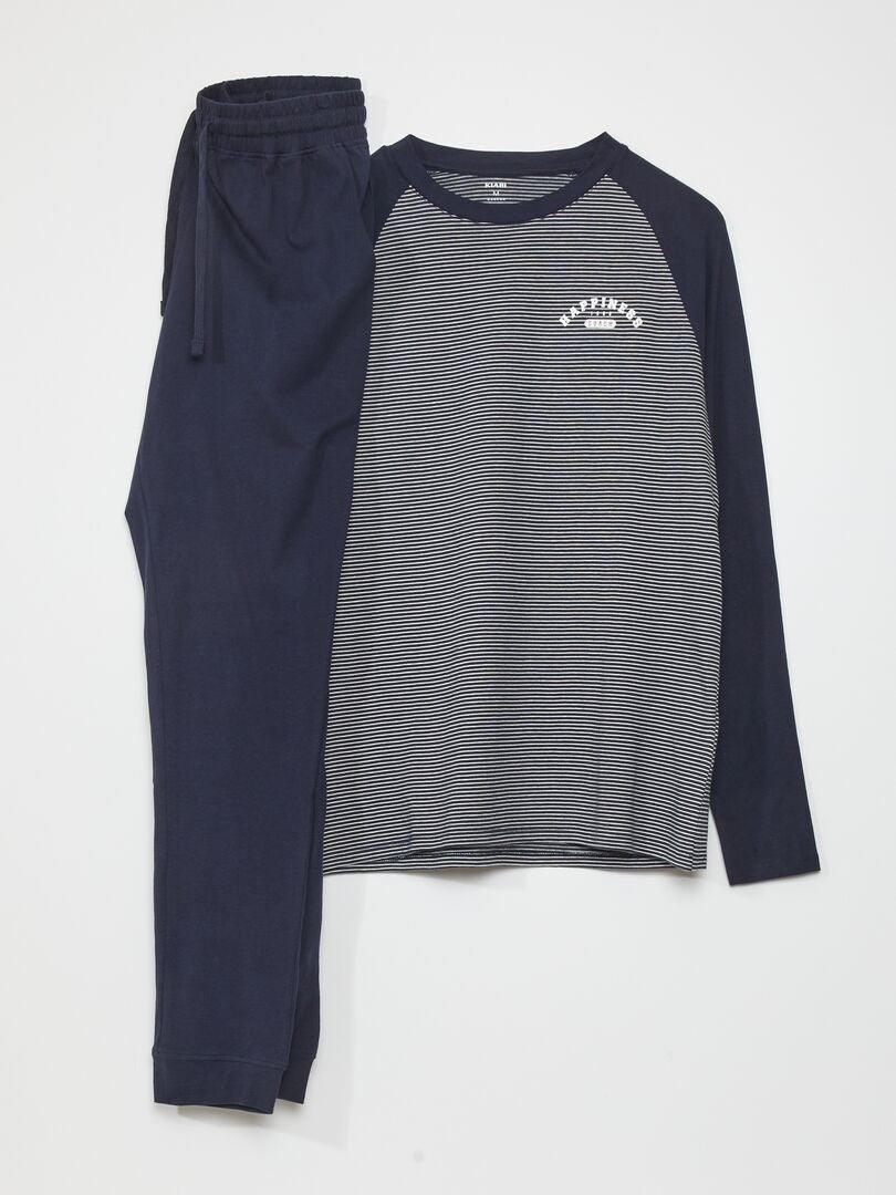 Pijama longo de malha - 2 peças - azul marinho