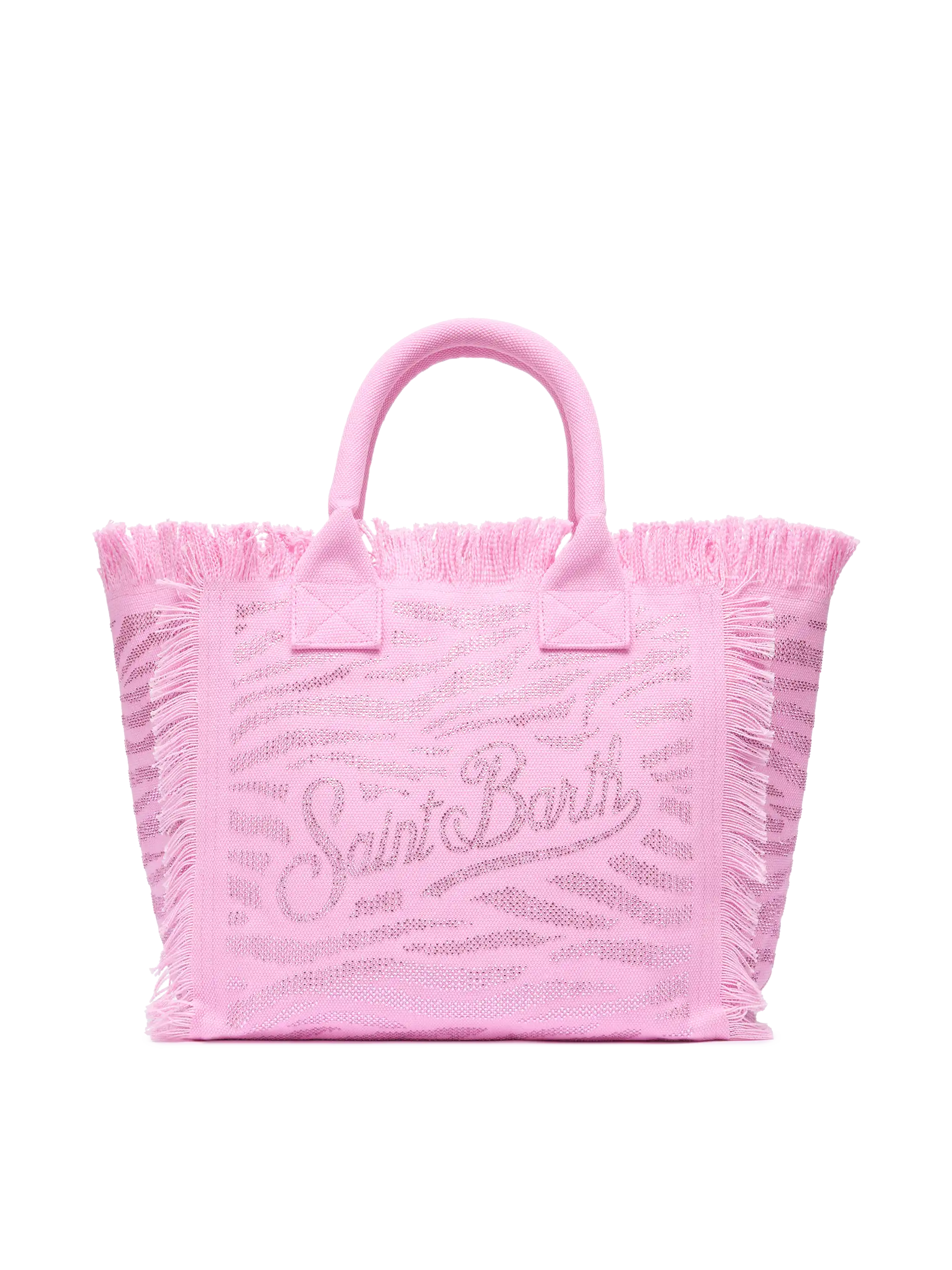 Kosmetiktasche aus rosa Baumwoll-Canvas mit Strassverzierungen