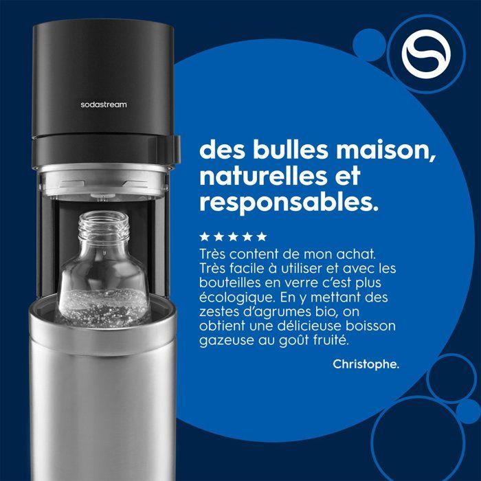SODASTREAM DUO Black Soda and Sparkling Water Maker - 2 Glass Carafes - 1 60L Gas Refill