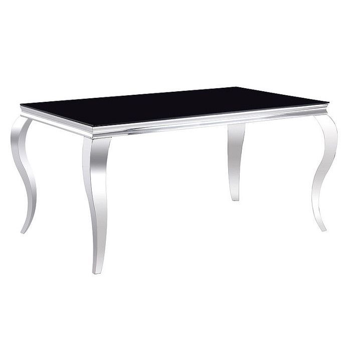 Mesa de comedor de cristal - Negra y plateada - Capacidad para 6 personas - L 150 cm H 75 cm x P 90 cm