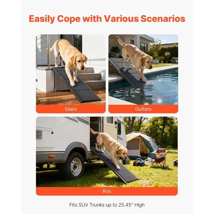 Rampa para perros VEVOR - 180 x 43,2 cm - Rampa de acceso plegable para coches, apta para perros medianos y grandes (hasta 113 kg).