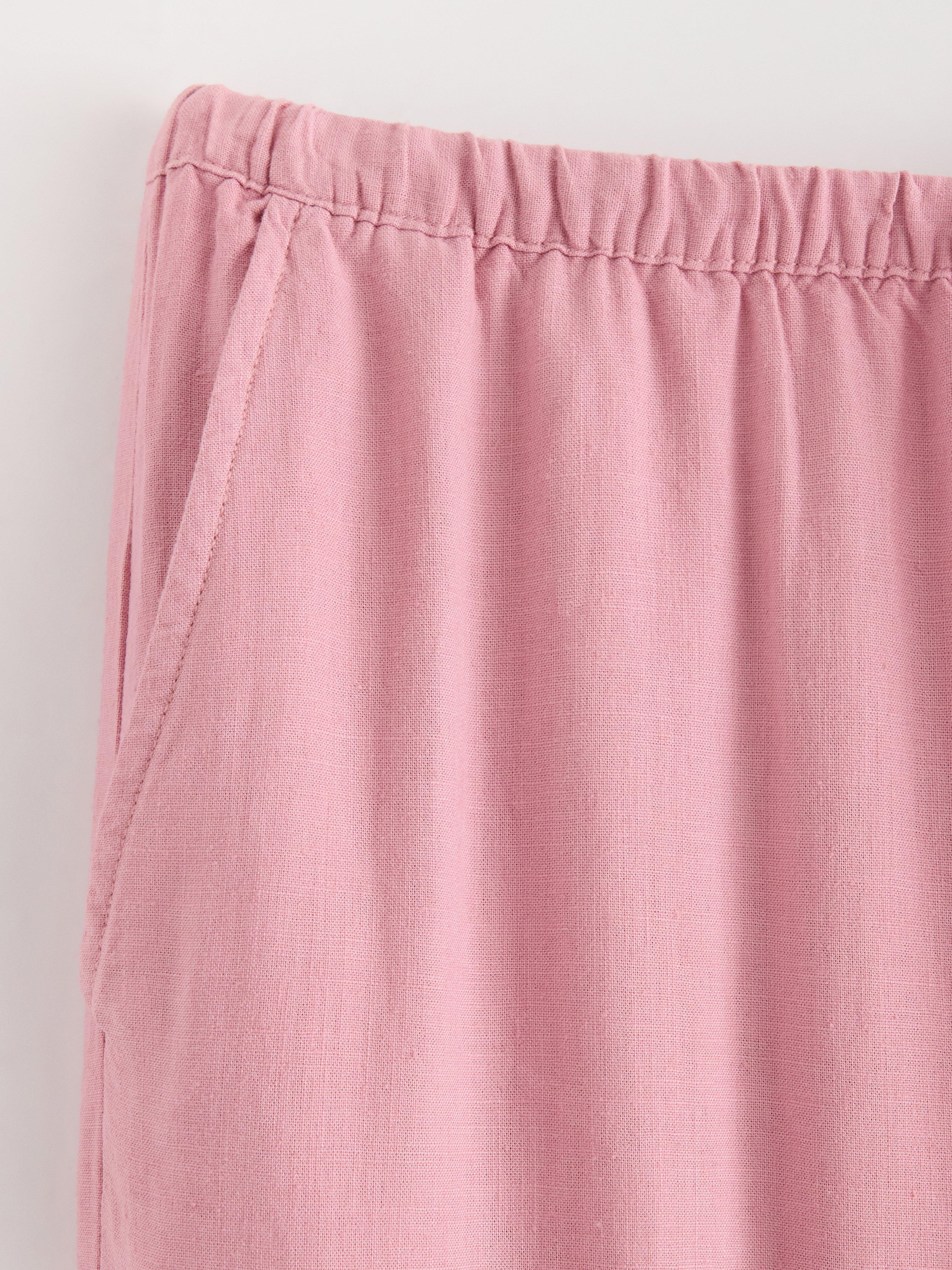 Calça reta BELLA em mistura de linho rosa claro