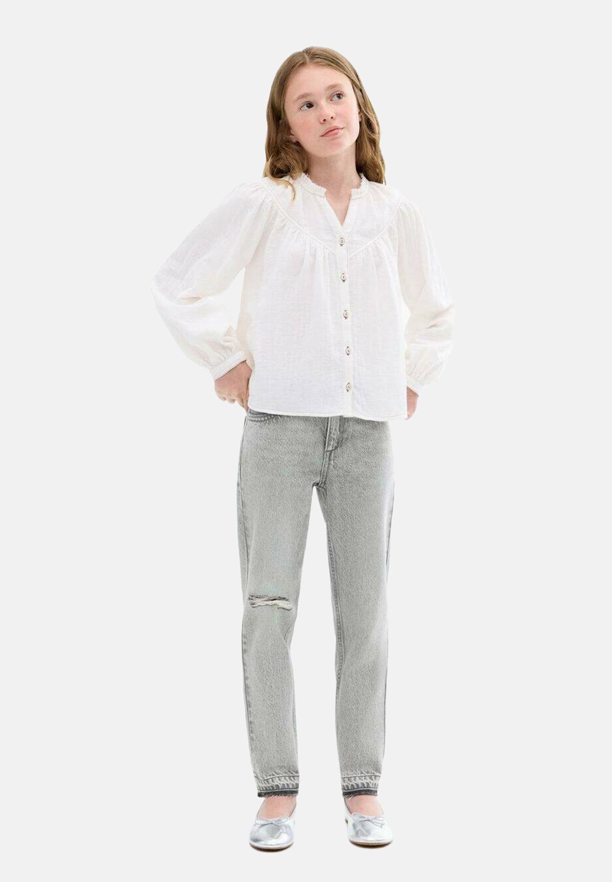 Mango Kids KID TEEN DECORATIVE RIPS - Jeansy slim fit - szary denim