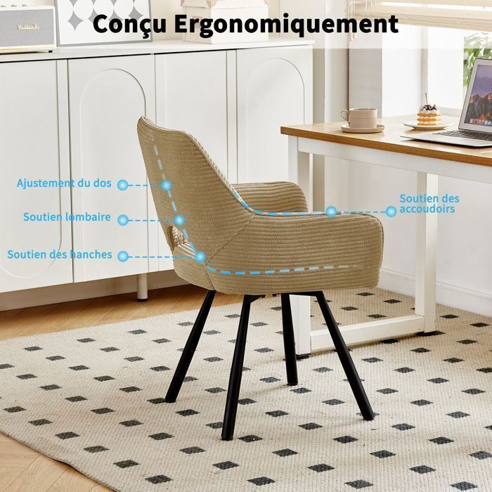 WAFTING Juego de 2 sillas de comedor giratorias con reposabrazos, tapizadas con respaldo de terciopelo, color marrón.