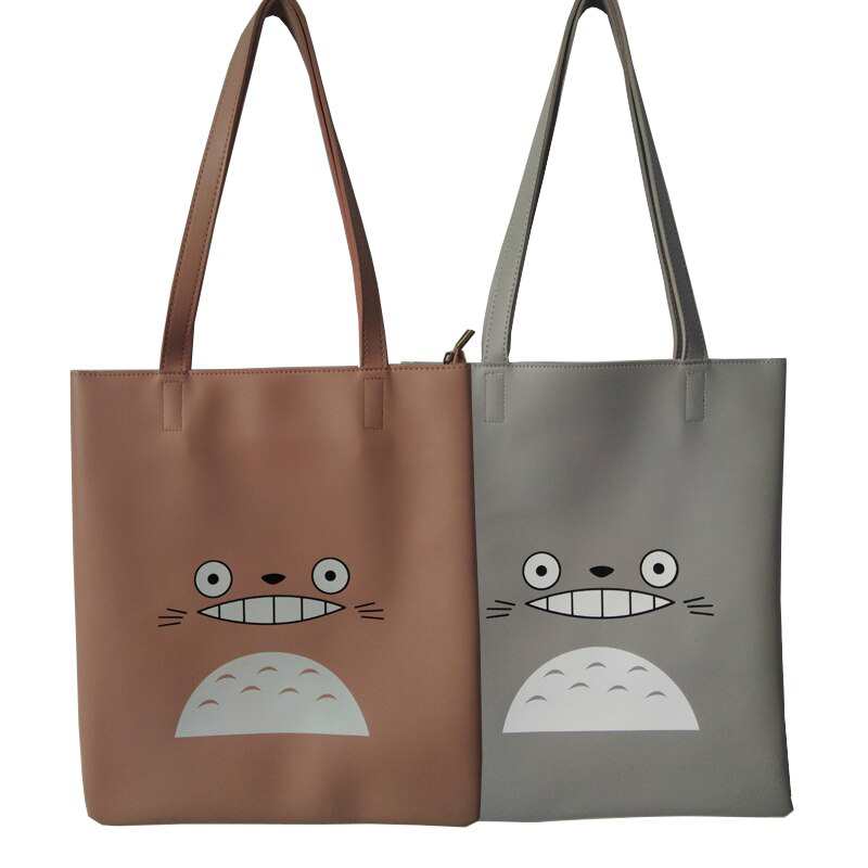Sacs à bandoulière pour femmes en cuir PU, motif Totoro, de marques célèbres, gris et rose.