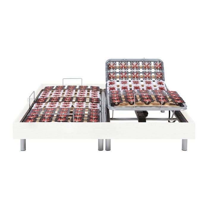 Base de cama eléctrica de relajación con elementos decorativos, 2 x 48 listones - 2 x 70 x 190 cm - Blanco - NAFURI by YSMÉE