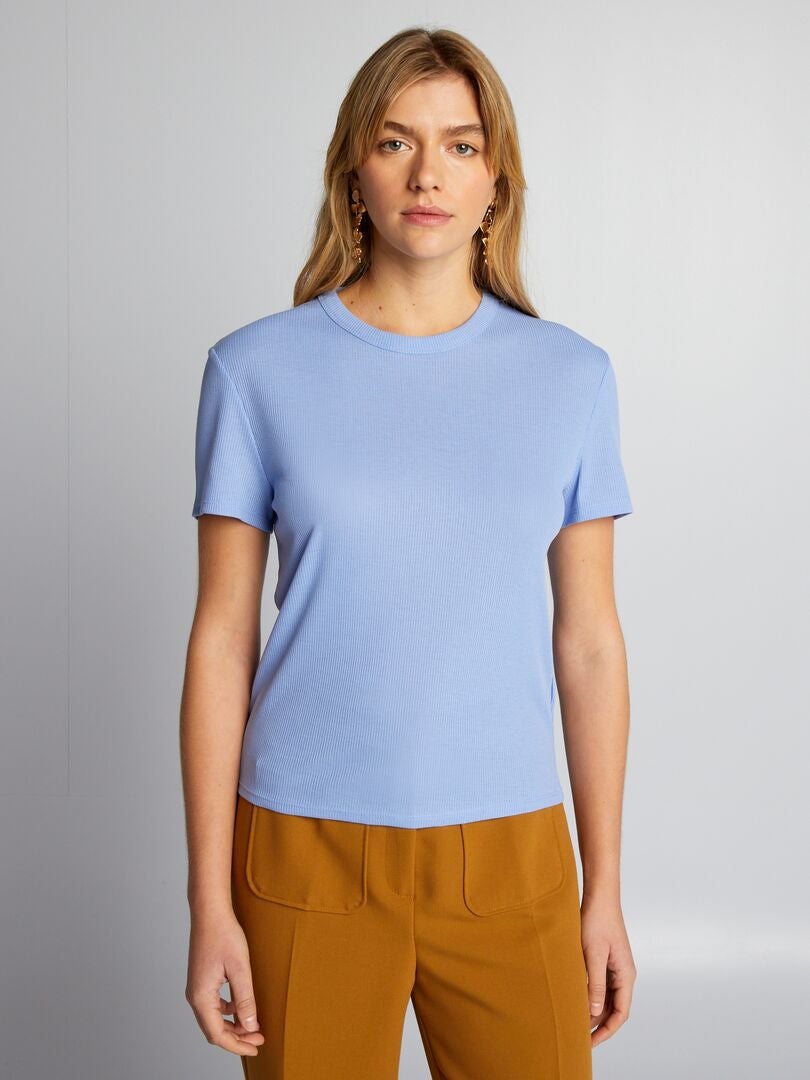 Geribbeld gebreid T-shirt - paars