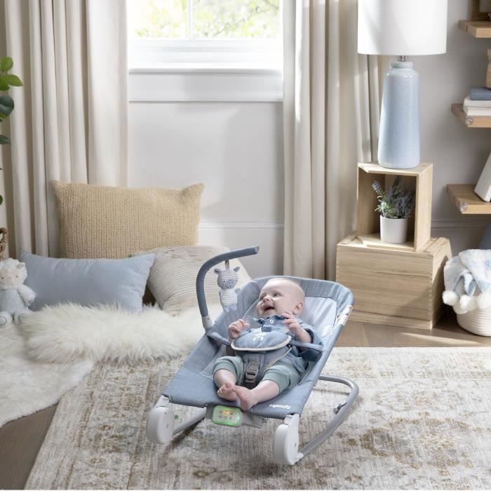 INGENUITY Baby Rocking Bouncer met buikmassage, chambraystof, babycadeau, ultracompact opvouwbaar met opbergtas