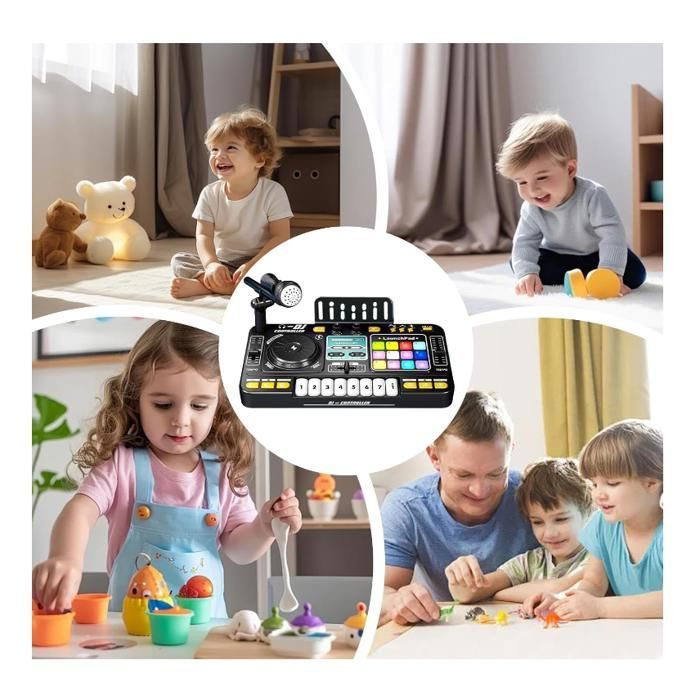 Kids DJ Mixer, Kids DJ Turntable with Light and Keyboard, Interactive Musical Toy, Learning to Imitate Musical Instruments